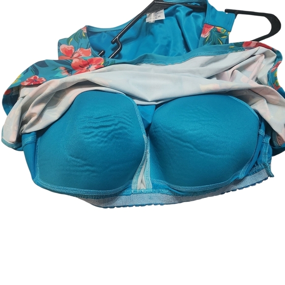 Lands End Turquiose Tropical Floral Tankini Swim Top Plus 18W Modest Beach *Flaw - Picture 4 of 6